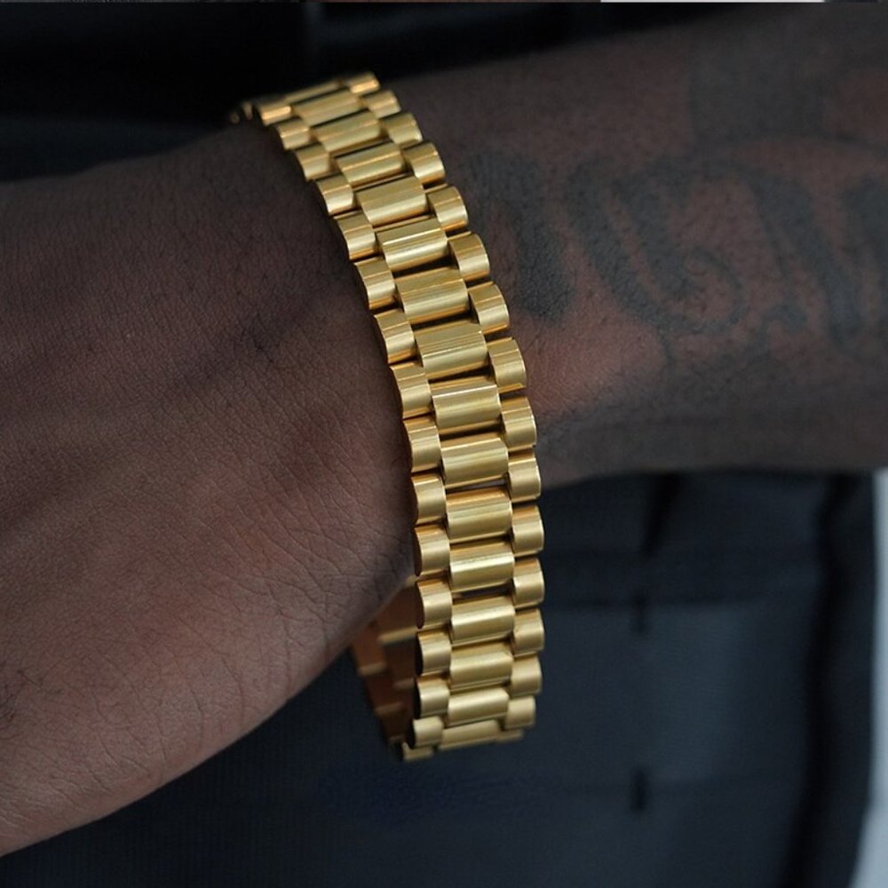 Mens Gold Stainless Steel Cuban Link Unisex Bracelet 8"